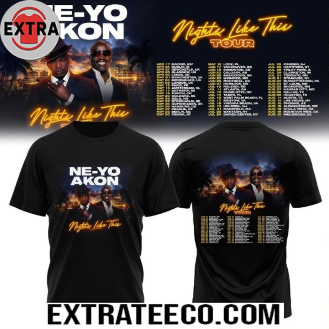NE-YO & AKON Nights Like This Tour 2026 Shirt Unisex T-shirt, Sweatshirt, Hoodie, Long Sleeve Tee - T-Shirt, Sweatshirt, Hoodie