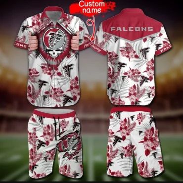 Personalized Atlanta Falcons Floral Skull Hawaiian Shirt Unisex T-shirt, Sweatshirt, Hoodie, Long Sleeve Tee - T-Shirt, Sweatshirt, Hoodie