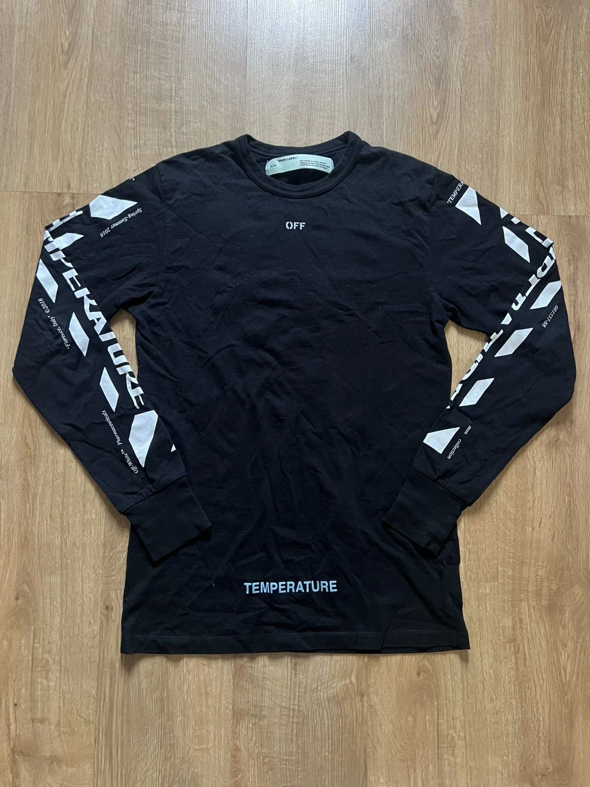 OFF-WHITE/DIAG TEMPERATURE/Long-sleeve T-shirt/S/Cotton Unisex T-shirt, Sweatshirt, Hoodie, Long Sleeve Tee - T-Shirt, Sweatshirt, Hoodie