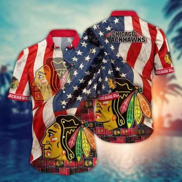 Chicago Blackhawks Patriotic Pride Hawaiian Shirt Unisex T-shirt, Sweatshirt, Hoodie, Long Sleeve Tee - T-Shirt, Sweatshirt, Hoodie