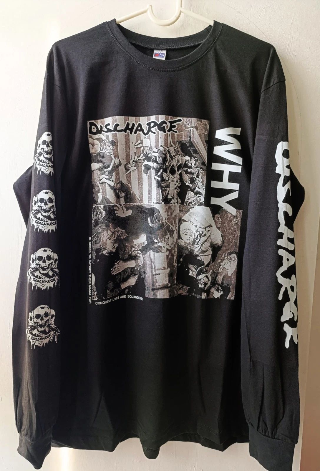 Discharge - Why  LONGSLEEVE  Tshirt (D-Beat, Hardcore Punk) Unisex T-shirt, Sweatshirt, Hoodie, Long Sleeve Tee - T-Shirt, Sweatshirt, Hoodie
