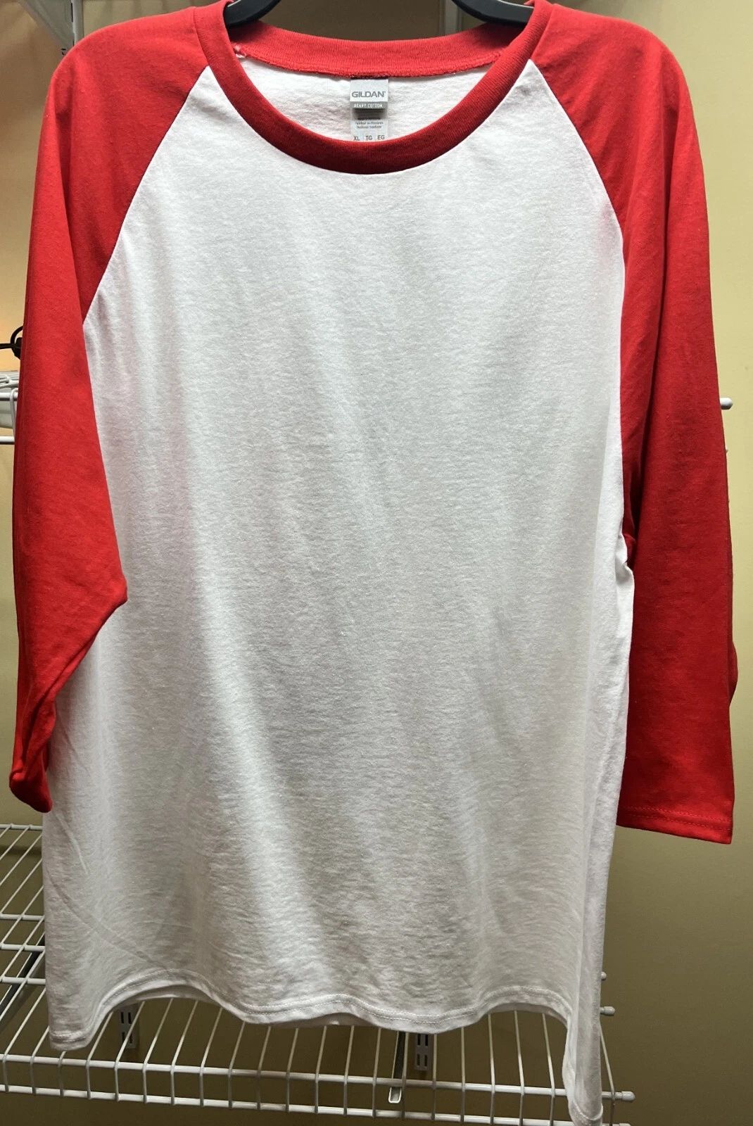 Gildan Heavy Cotton Raglan 3/4 Sleeve Plain Red White Baseball T-Shirt Mens New Unisex T-shirt, Sweatshirt, Hoodie, Long Sleeve Tee - T-Shirt, Sweatshirt, Hoodie