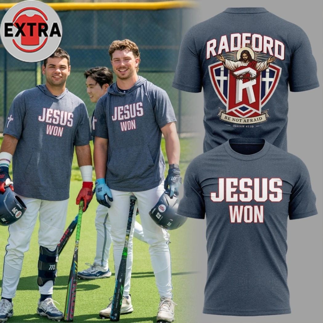 Radford University Jesus Won Cross Baseball Logo Two Sided Shirt Unisex T-shirt, Sweatshirt, Hoodie, Long Sleeve Tee - T-Shirt, Sweatshirt, Hoodie