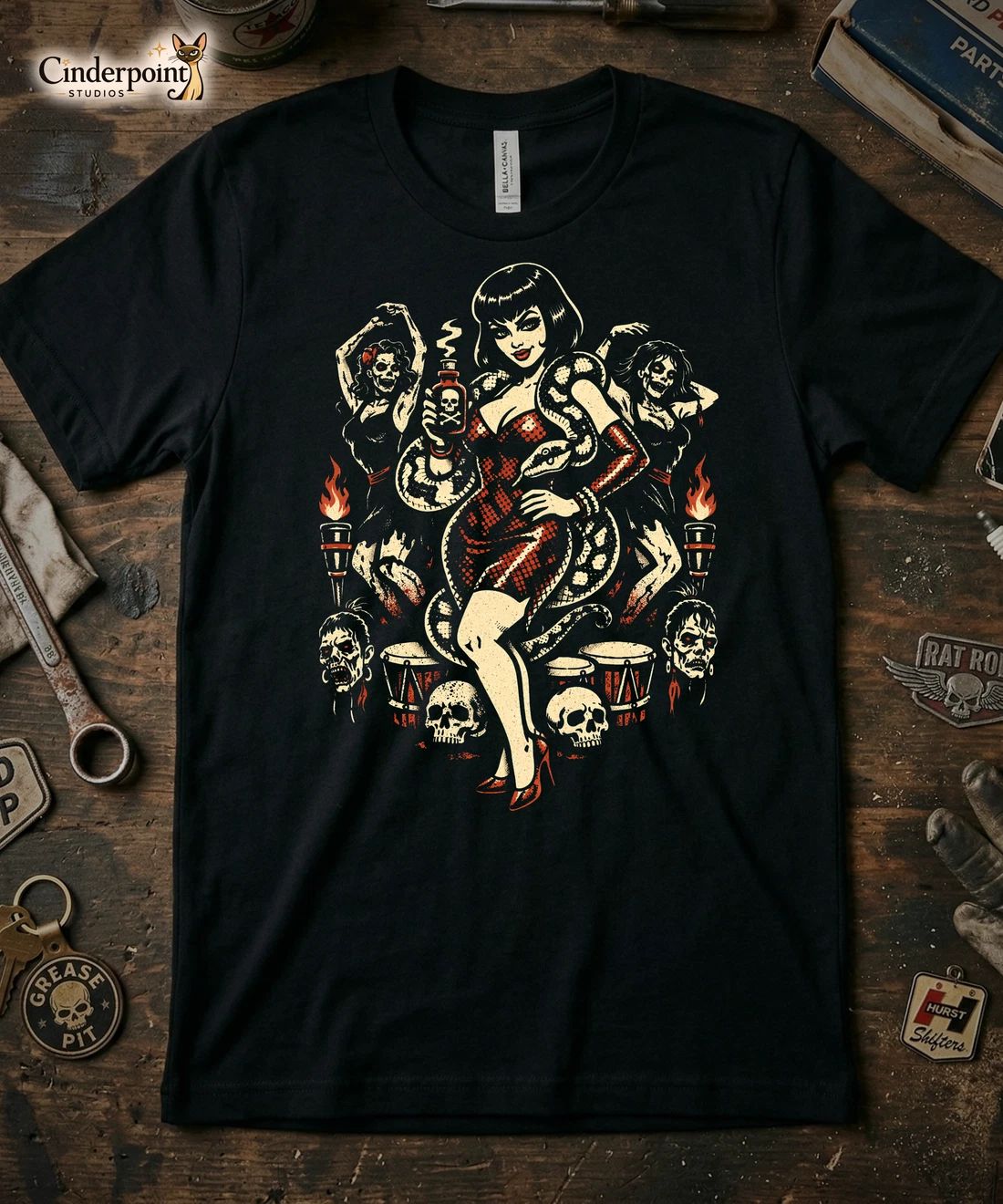 The Voodoo Vixen & Zombie Dancers T-Shirt XS-5X - Retro Pinup Goth Girl & Poison Unisex T-shirt, Sweatshirt, Hoodie, Long Sleeve Tee - T-Shirt, Sweatshirt, Hoodie