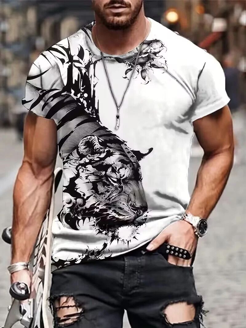 Men T Shirts Fashion Black Tiger Casual White Short Sleeve Novelty Trendy Tee Unisex T-shirt, Sweatshirt, Hoodie, Long Sleeve Tee - T-Shirt, Sweatshirt, Hoodie