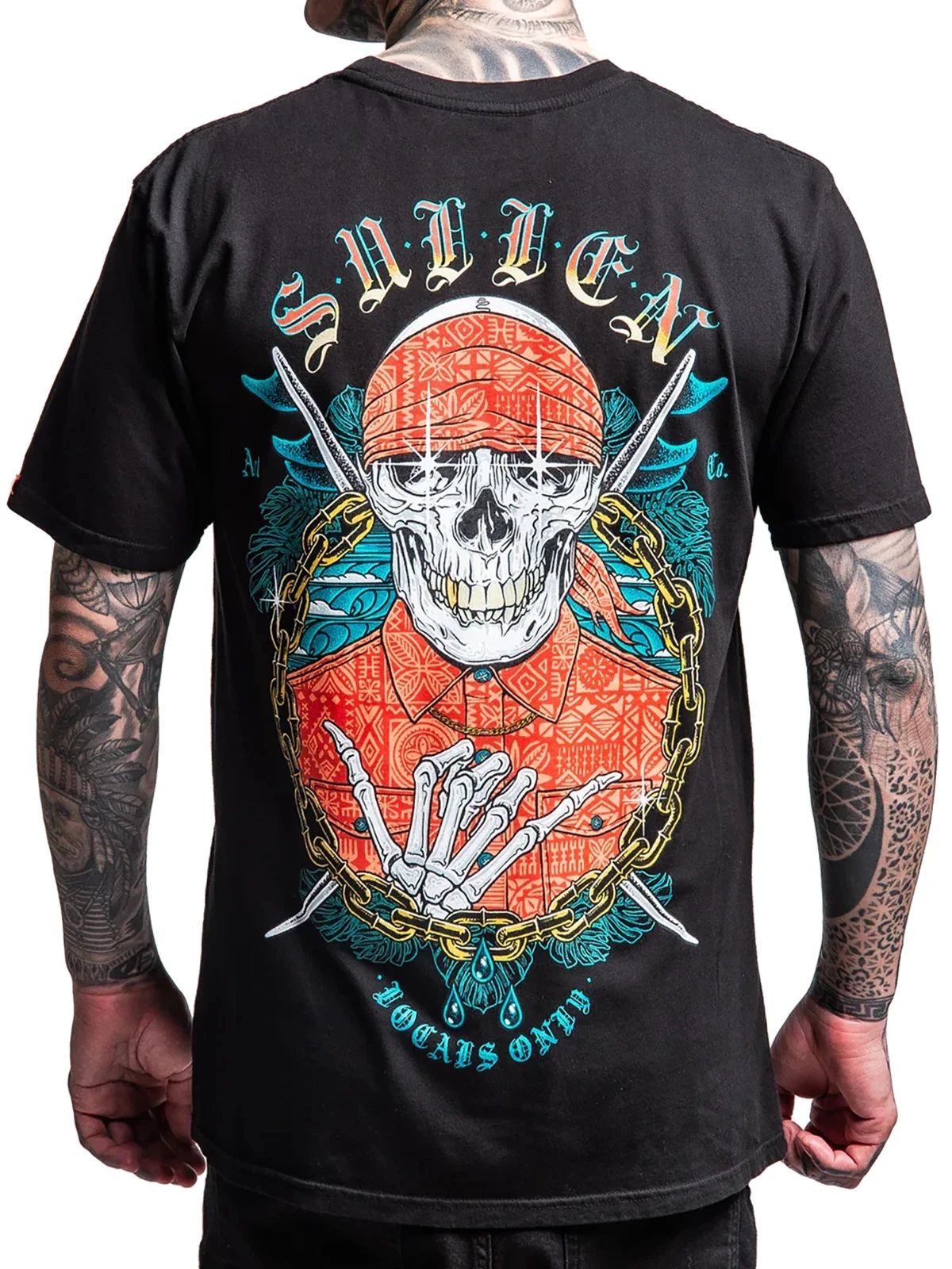 Sullen Men's Locals Short Sleeve Premium T-shirt Skull Skeleton Horns Tattoo Tee Unisex T-shirt, Sweatshirt, Hoodie, Long Sleeve Tee - T-Shirt, Sweatshirt, Hoodie