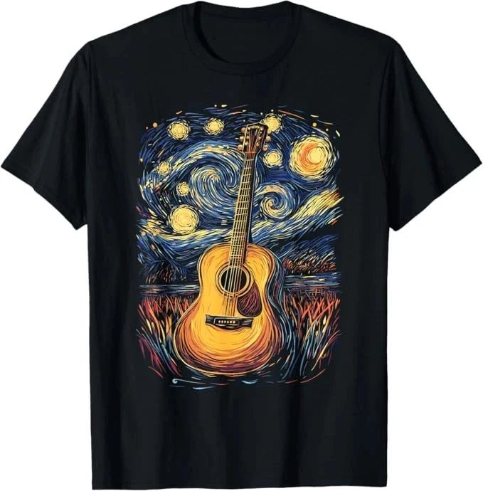 Starry Night Painting Style Acoustic Guitar Shirt Colorful Sky Music Artist Tee Unisex T-shirt, Sweatshirt, Hoodie, Long Sleeve Tee - T-Shirt, Sweatshirt, Hoodie