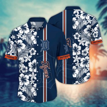 Detroit Tigers Classic Hibiscus Floral Hawaiian Shirt Unisex T-shirt, Sweatshirt, Hoodie, Long Sleeve Tee - T-Shirt, Sweatshirt, Hoodie