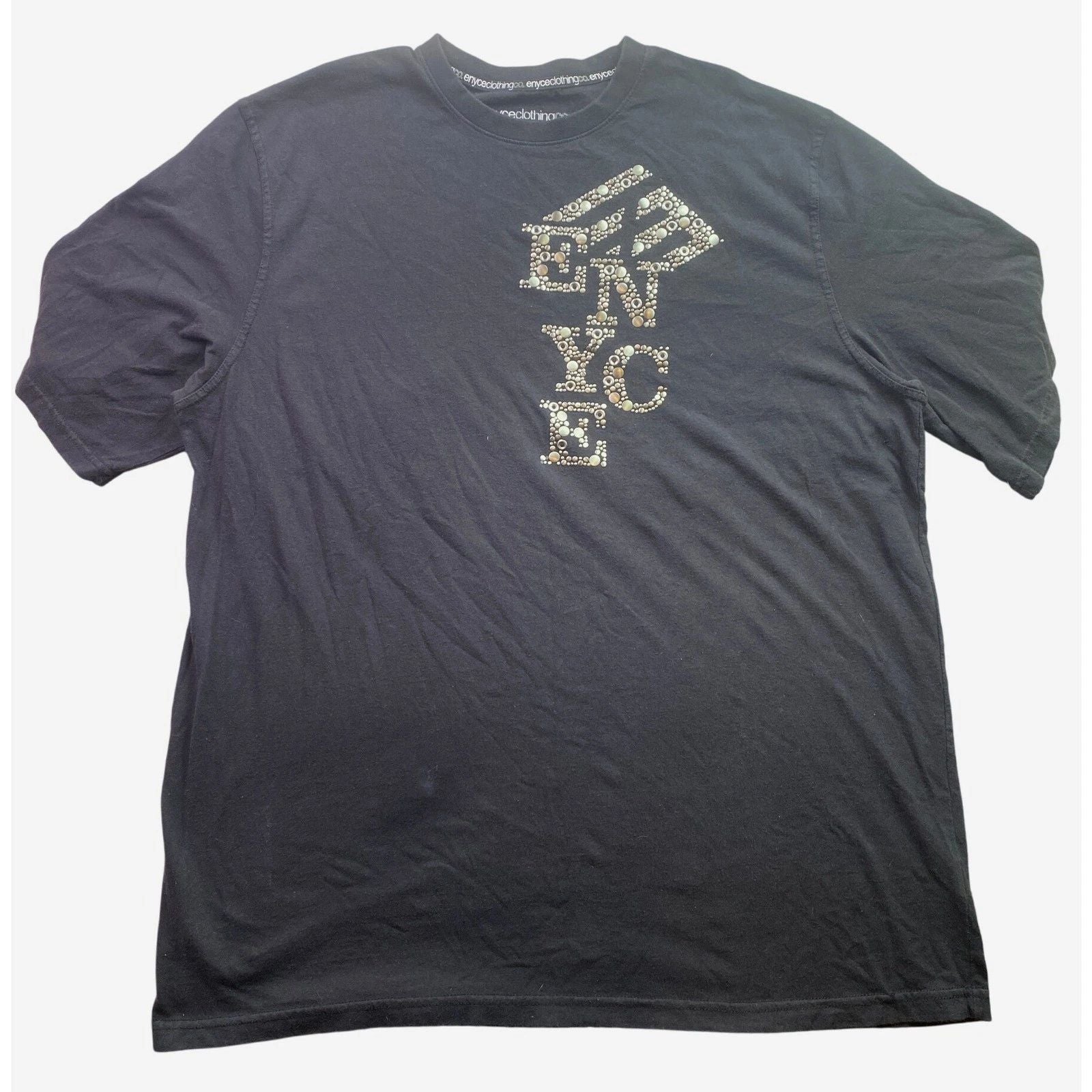 Enyce Shirt Mens 3XL Black Spell Out Studded Y2K Hip Hop Everyday Streetwear Unisex T-shirt, Sweatshirt, Hoodie, Long Sleeve Tee - T-Shirt, Sweatshirt, Hoodie