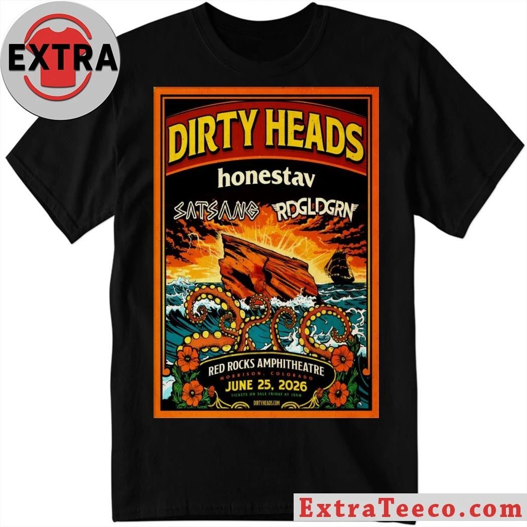 Vintage Style Dirty Heads June 25 2026 Red Rocks Amphitheatre in Morrison CO Poster Shirt Unisex T-shirt, Sweatshirt, Hoodie, Long Sleeve Tee - T-Shirt, Sweatshirt, Hoodie