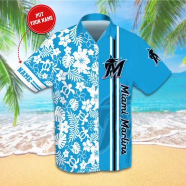 Miami Marlins Ocean Breeze Custom Hawaiian Shirt Unisex T-shirt, Sweatshirt, Hoodie, Long Sleeve Tee - T-Shirt, Sweatshirt, Hoodie