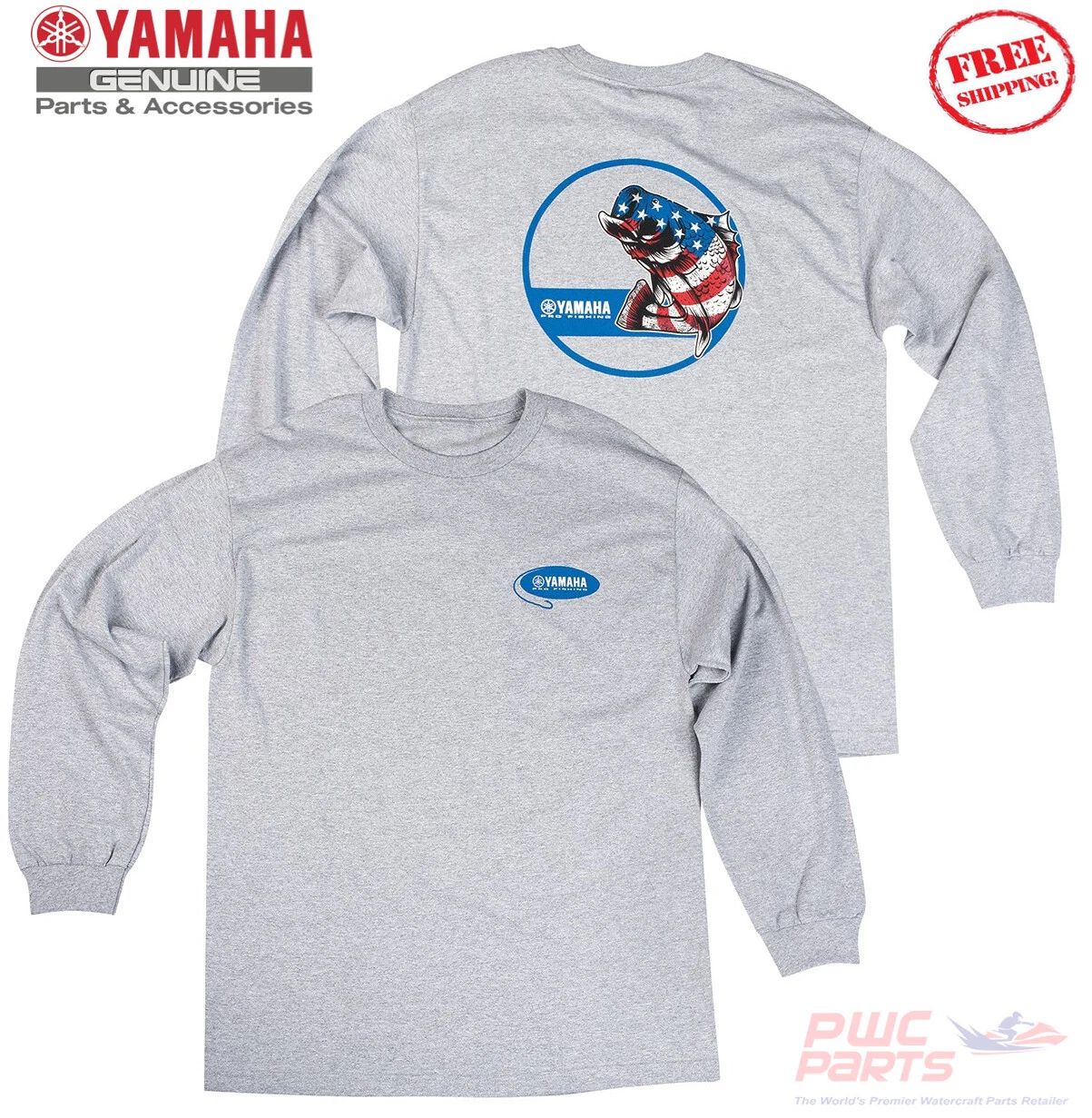YAMAHA Mens PRO Fishing Patriotic Bass Long Sleeve Tee T-Shirt CRP-18LBS-GY Unisex T-shirt, Sweatshirt, Hoodie, Long Sleeve Tee - T-Shirt, Sweatshirt, Hoodie