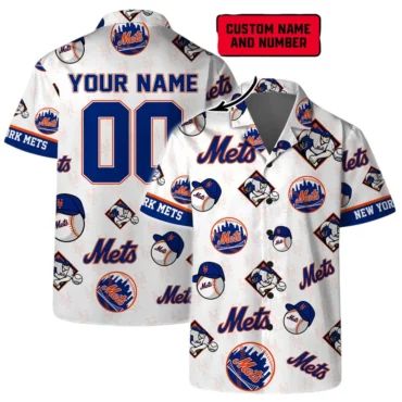 New York Mets Logo Custom Name And Number Hawaiian Shirt Unisex T-shirt, Sweatshirt, Hoodie, Long Sleeve Tee - T-Shirt, Sweatshirt, Hoodie