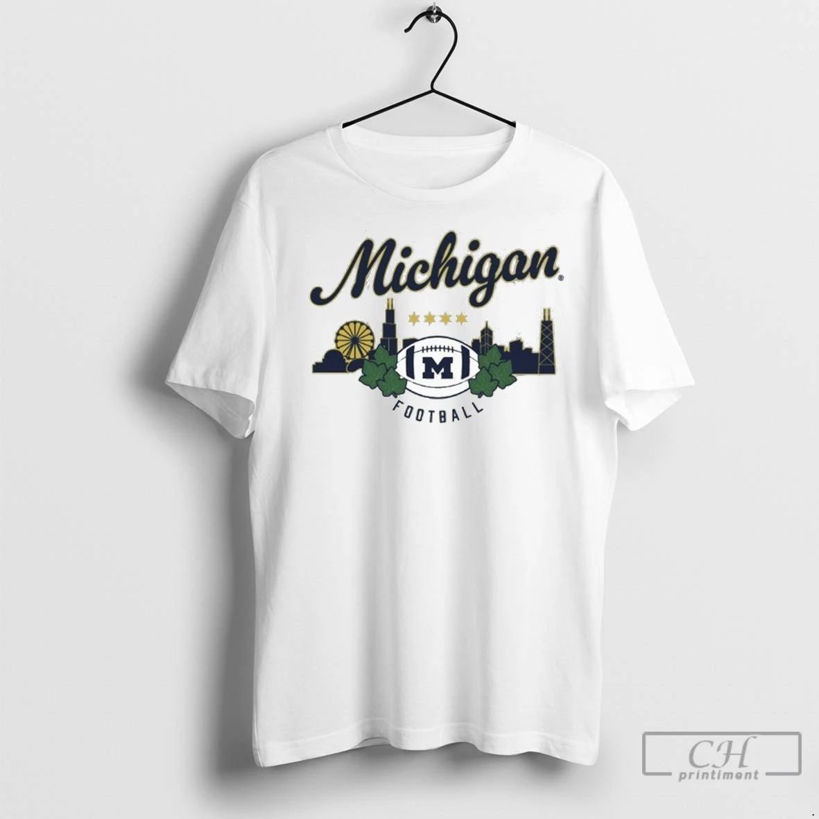 Premium Michigan Wolverines Football Chicago Skyline Unisex T-shirt, Sweatshirt, Hoodie, Long Sleeve Tee - T-Shirt, Sweatshirt, Hoodie