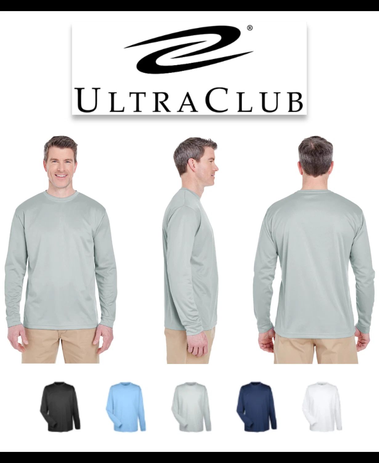 8401 UltraClub Men's Columbia Blue Cool & Dry Sport Long-Sleeve T-Shirt Unisex T-shirt, Sweatshirt, Hoodie, Long Sleeve Tee - T-Shirt, Sweatshirt, Hoodie