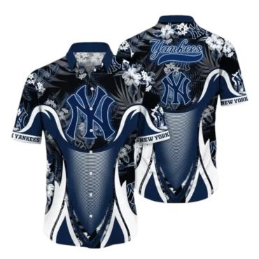 New York Yankees Floral Crest Hawaiian Shirt Unisex T-shirt, Sweatshirt, Hoodie, Long Sleeve Tee - T-Shirt, Sweatshirt, Hoodie
