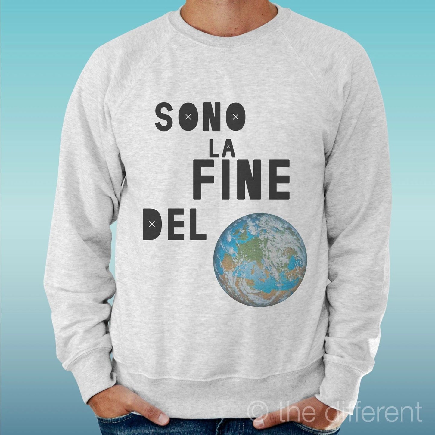 Felpa Man Light Sweater Light Grey " Sono La End Of World Sentence " Unisex T-shirt, Sweatshirt, Hoodie, Long Sleeve Tee - T-Shirt, Sweatshirt, Hoodie