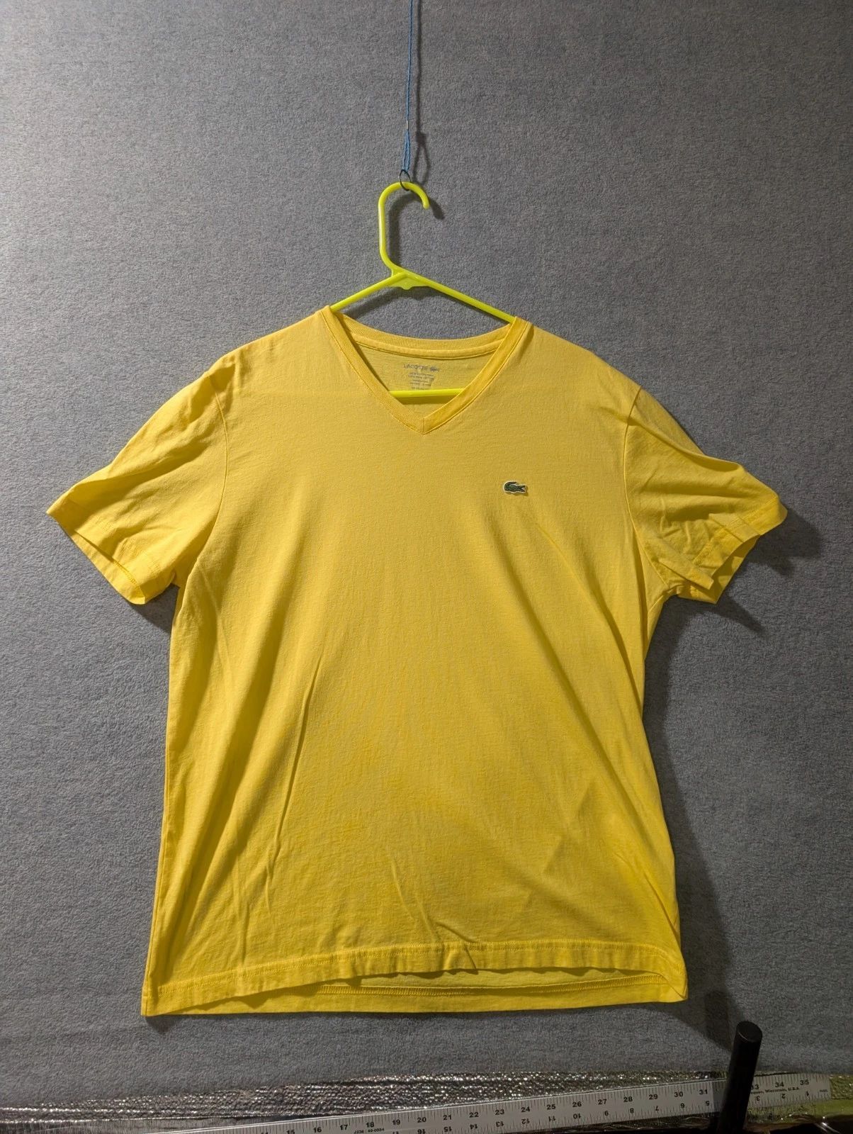 Lacoste V Neck T Shirt Yellow Pima Cotton Logo Minimal XL Unisex T-shirt, Sweatshirt, Hoodie, Long Sleeve Tee - T-Shirt, Sweatshirt, Hoodie