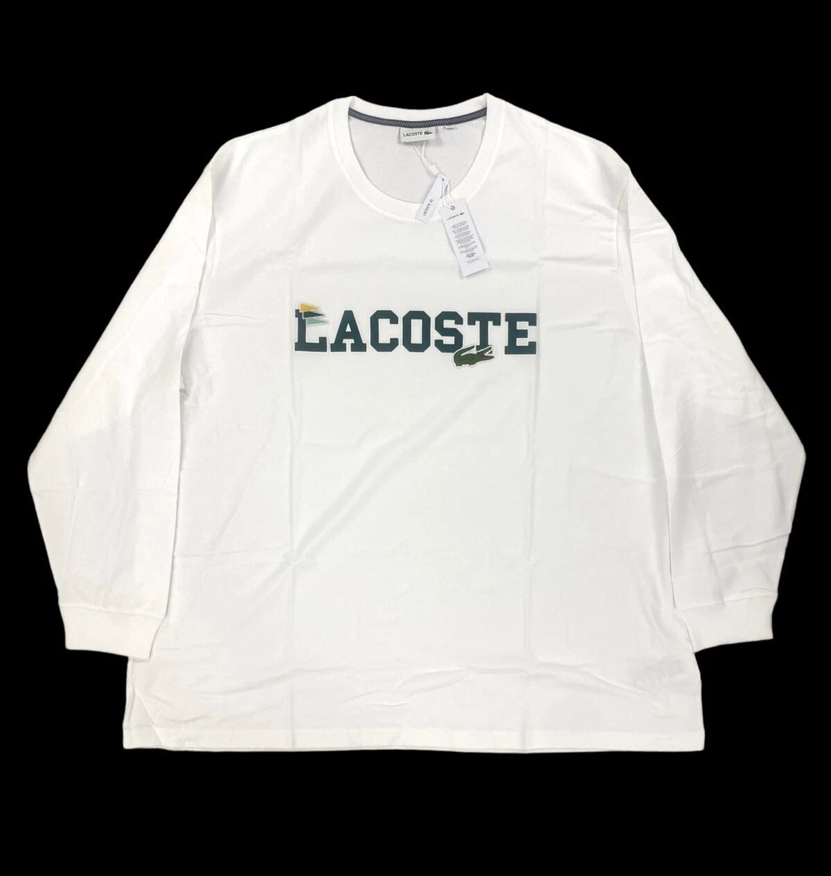NEW Lacoste Big & Tall Graphic Croc Crew Long Sleeve Mens T Shirt White Green Unisex T-shirt, Sweatshirt, Hoodie, Long Sleeve Tee - T-Shirt, Sweatshirt, Hoodie