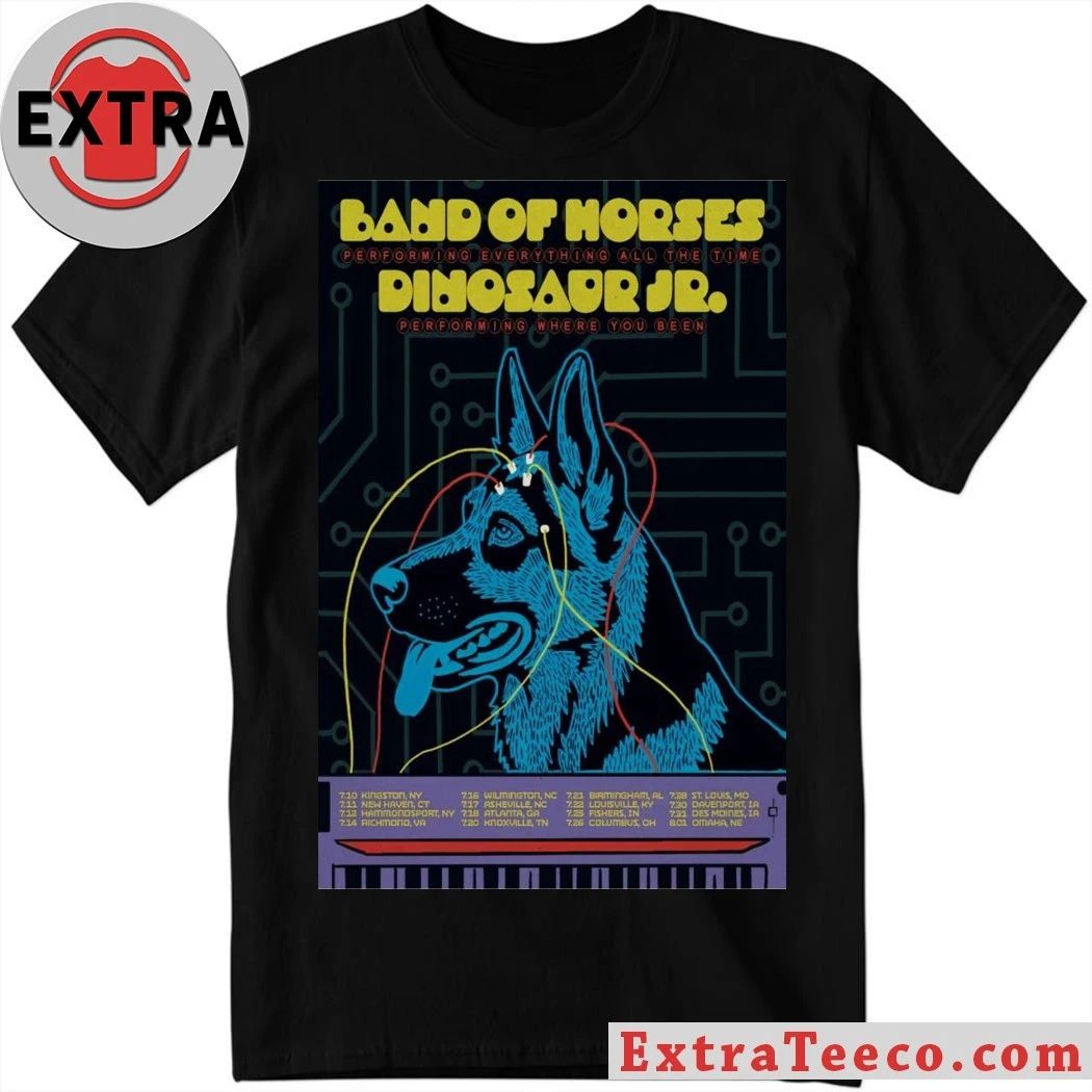 Dinosaur Jr. and Band of Horses Tour July 2026 Poster Shirt Unisex T-shirt, Sweatshirt, Hoodie, Long Sleeve Tee - T-Shirt, Sweatshirt, Hoodie