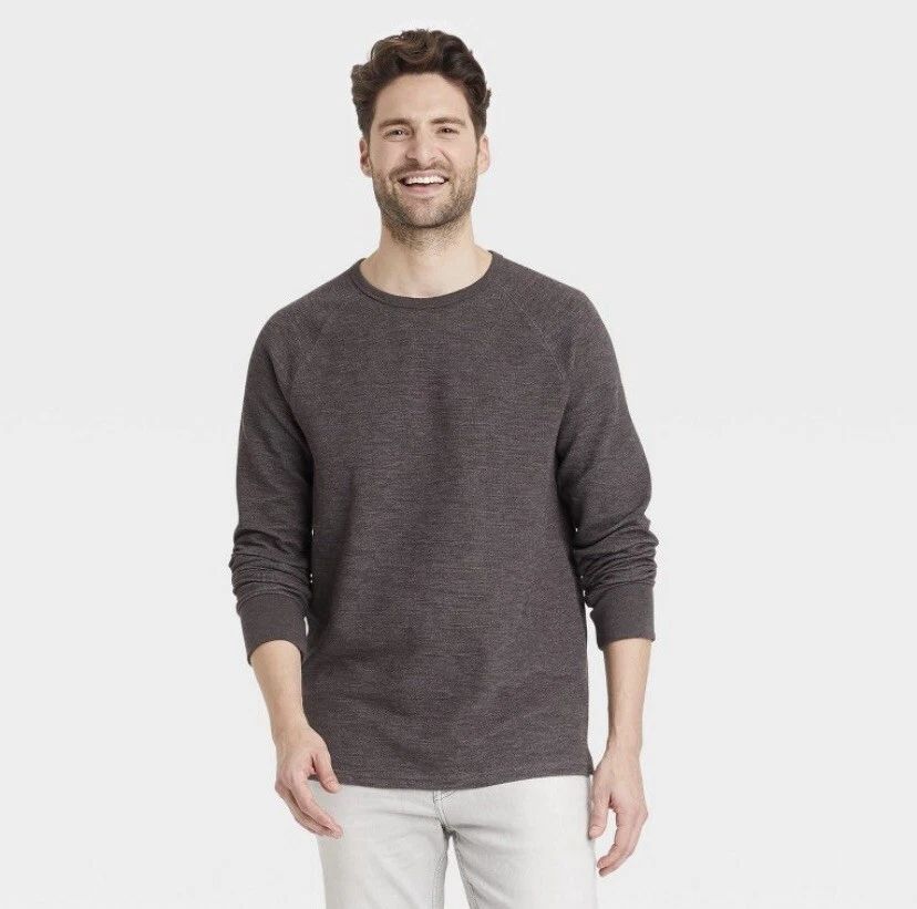 Men's Long Sleeve Textured Crewneck T-Shirt Goodfellow & Co Dark Brown Pullover Unisex T-shirt, Sweatshirt, Hoodie, Long Sleeve Tee - T-Shirt, Sweatshirt, Hoodie