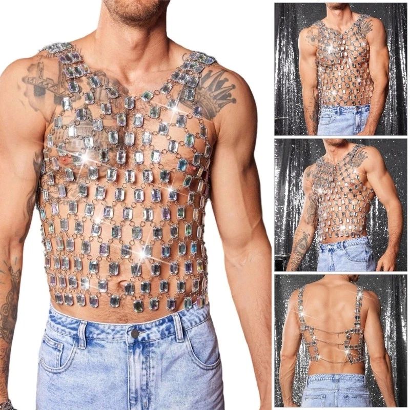 Handmade Acrylic Sleeveless Shirt Mens Breathable Daily Wear Sliver Chain Vest Unisex T-shirt, Sweatshirt, Hoodie, Long Sleeve Tee - T-Shirt, Sweatshirt, Hoodie