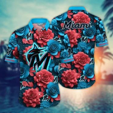 Miami Marlins Midnight Rose Hawaiian Shirt Unisex T-shirt, Sweatshirt, Hoodie, Long Sleeve Tee - T-Shirt, Sweatshirt, Hoodie
