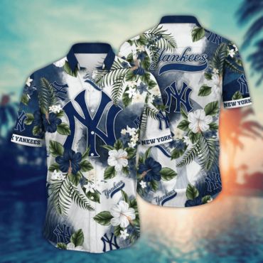 New York Yankees Jungle Blossom Hawaiian Shirt Unisex T-shirt, Sweatshirt, Hoodie, Long Sleeve Tee - T-Shirt, Sweatshirt, Hoodie