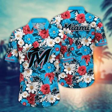 Miami Marlins Floral Paradise Hawaiian Shirt Unisex T-shirt, Sweatshirt, Hoodie, Long Sleeve Tee - T-Shirt, Sweatshirt, Hoodie
