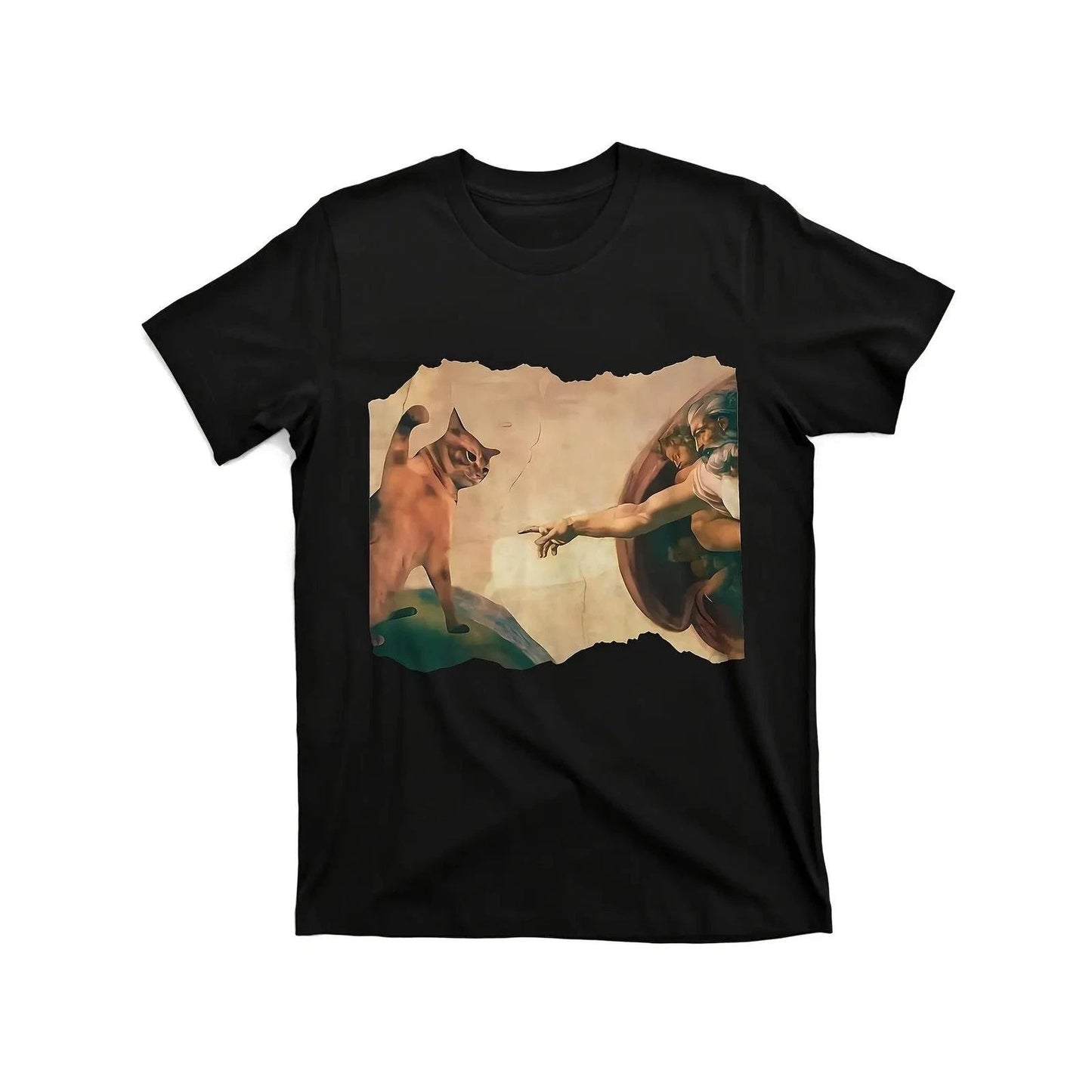 Funny Cat Swatting God's Hand Parody Art "The Divine Swipe" T-Shirt Humorous MEN Unisex T-shirt, Sweatshirt, Hoodie, Long Sleeve Tee - T-Shirt, Sweatshirt, Hoodie