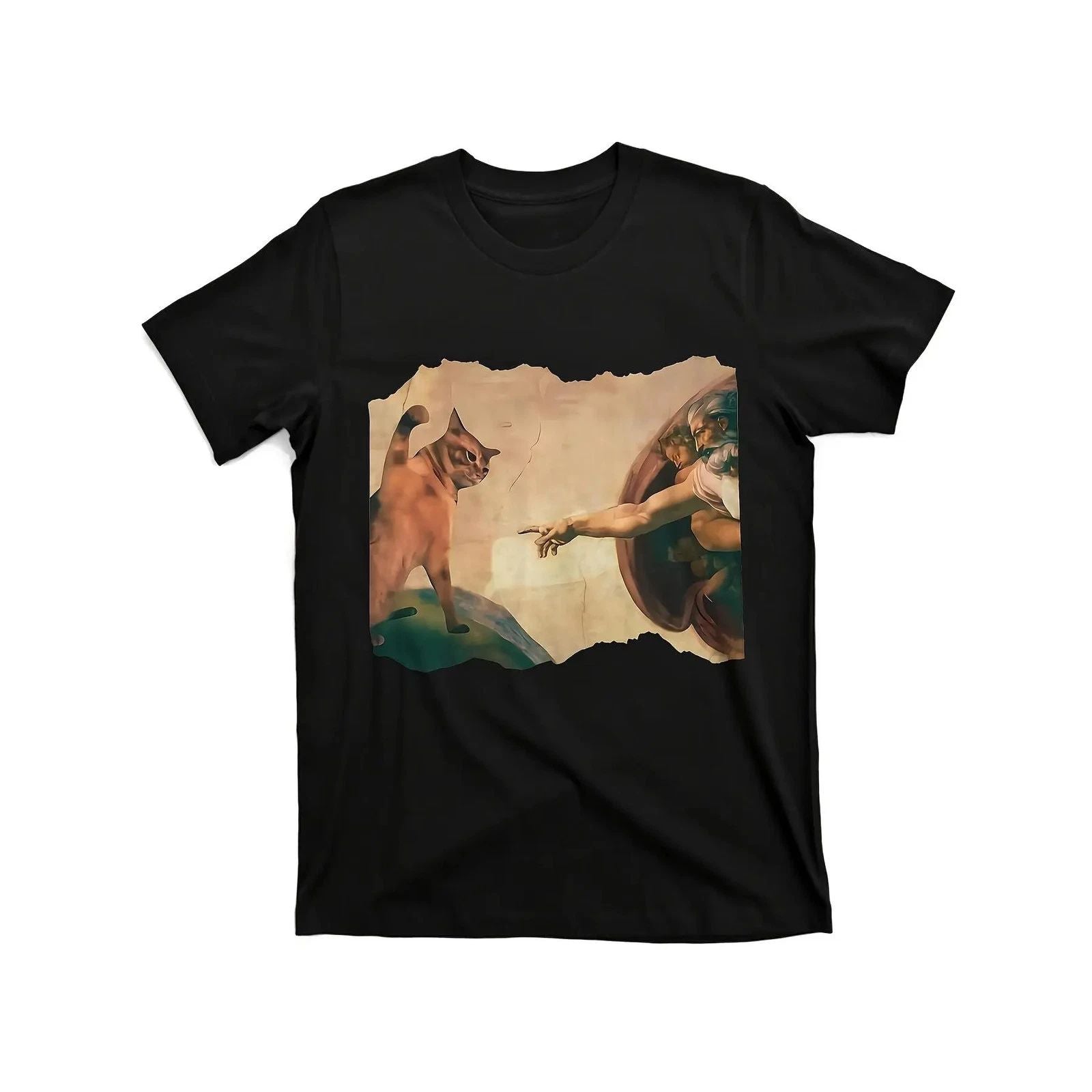 Funny Cat Swatting God's Hand Parody Art "The Divine Swipe" T-Shirt Humorous MEN Unisex T-shirt, Sweatshirt, Hoodie, Long Sleeve Tee - T-Shirt, Sweatshirt, Hoodie