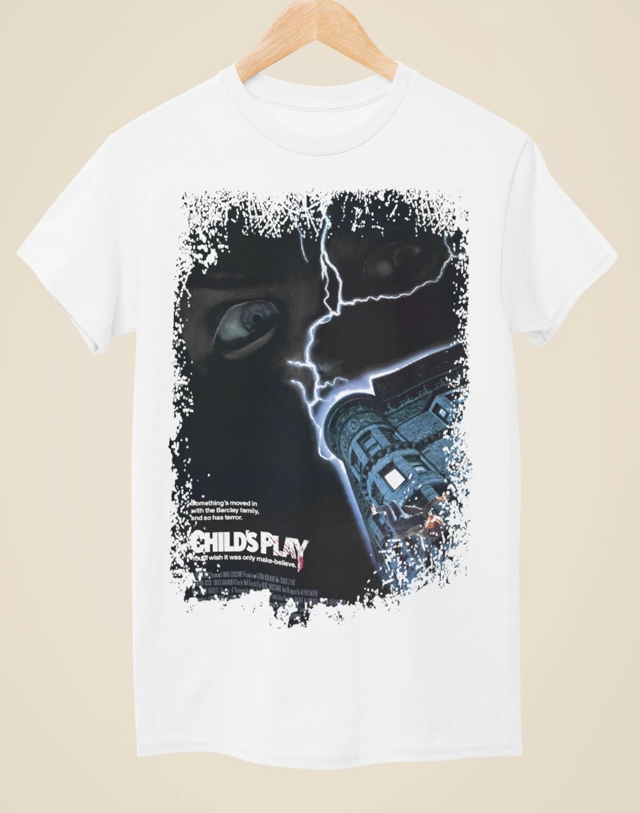 Childs Play - Movie Poster Inspired Unisex White T-Shirt Unisex T-shirt, Sweatshirt, Hoodie, Long Sleeve Tee - T-Shirt, Sweatshirt, Hoodie