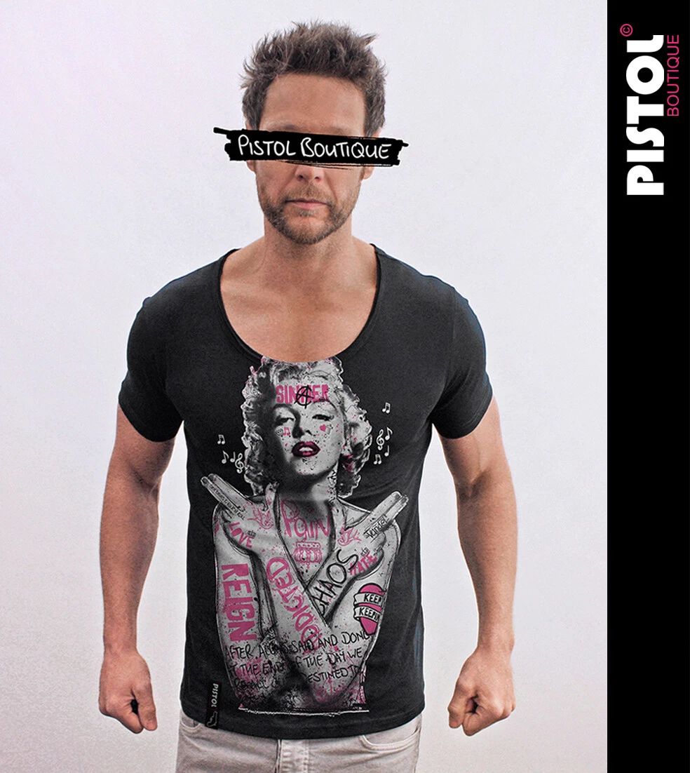 Pistol Boutique Men's Black Round Scoop Neck GRAFFITI TATTOOS MONROE T-shirt Unisex T-shirt, Sweatshirt, Hoodie, Long Sleeve Tee - T-Shirt, Sweatshirt, Hoodie