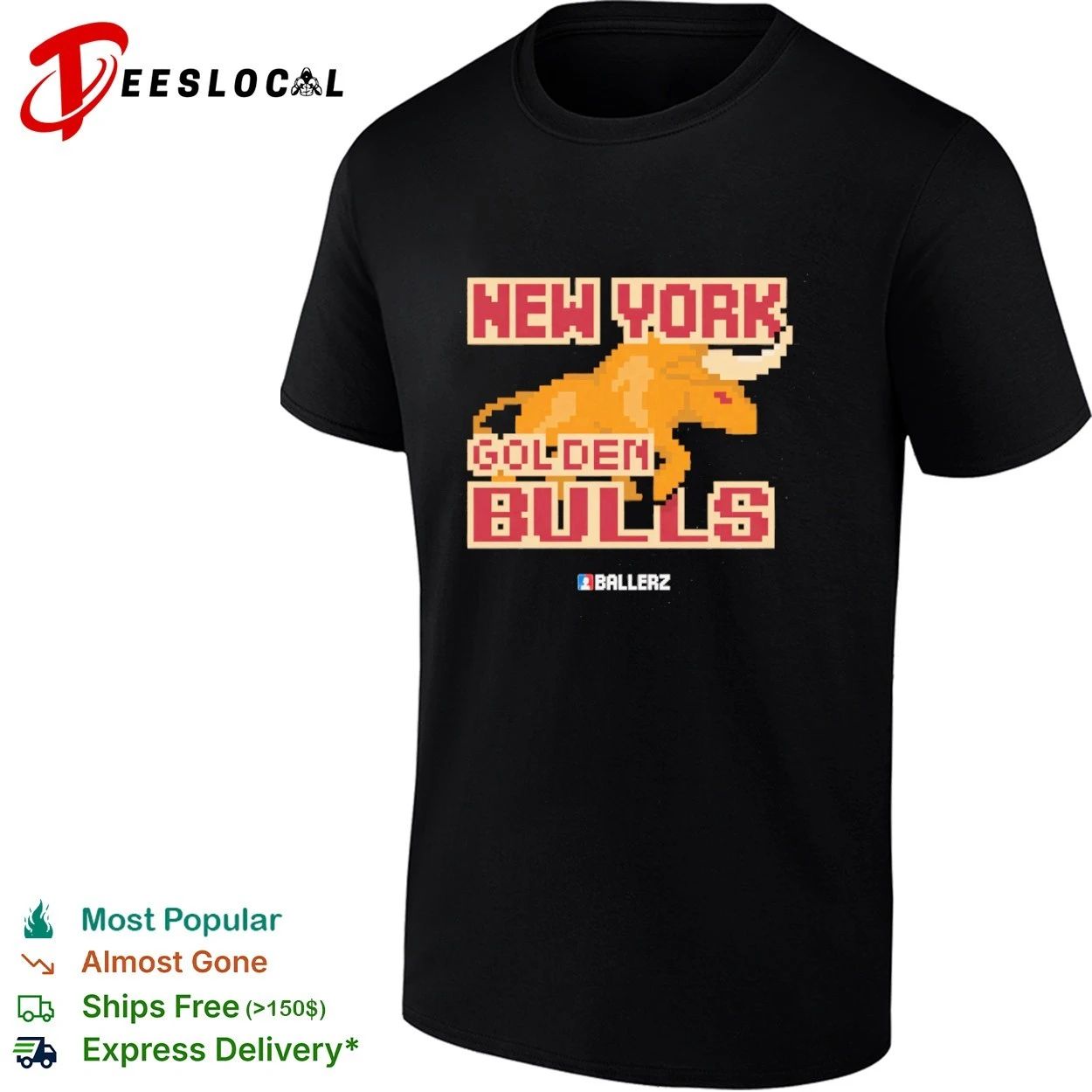 New York Golden Bulls pixel art sports team T-shirt Unisex T-shirt, Sweatshirt, Hoodie, Long Sleeve Tee - T-Shirt, Sweatshirt, Hoodie