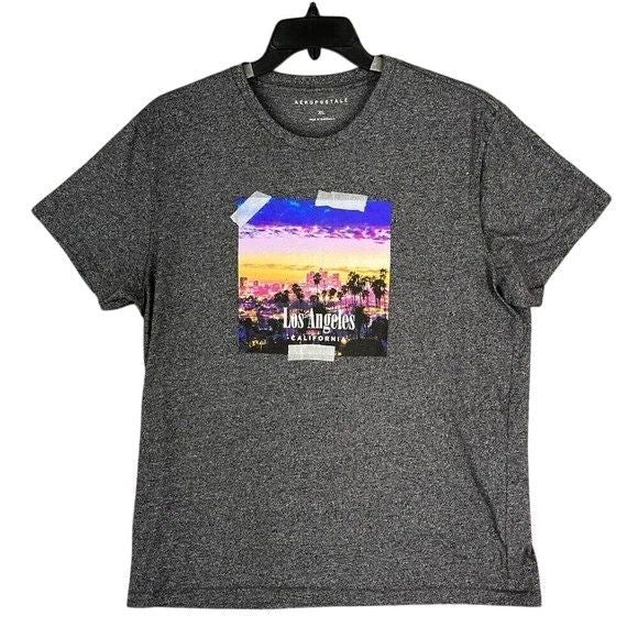 Aeropostale Mens XL Graphic Tee LA Skyline Sunset Print Gray Crewneck Streetwear Unisex T-shirt, Sweatshirt, Hoodie, Long Sleeve Tee - T-Shirt, Sweatshirt, Hoodie