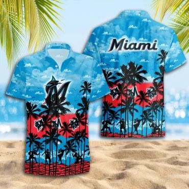 Miami Marlins Palm Paradise Hawaiian Shirt Unisex T-shirt, Sweatshirt, Hoodie, Long Sleeve Tee - T-Shirt, Sweatshirt, Hoodie