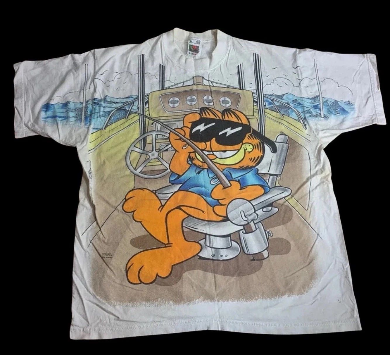 VTG 90s Garfield The Cat Boat Fishing Odie Paws Double sided T Shirt Size XL Unisex T-shirt, Sweatshirt, Hoodie, Long Sleeve Tee - T-Shirt, Sweatshirt, Hoodie