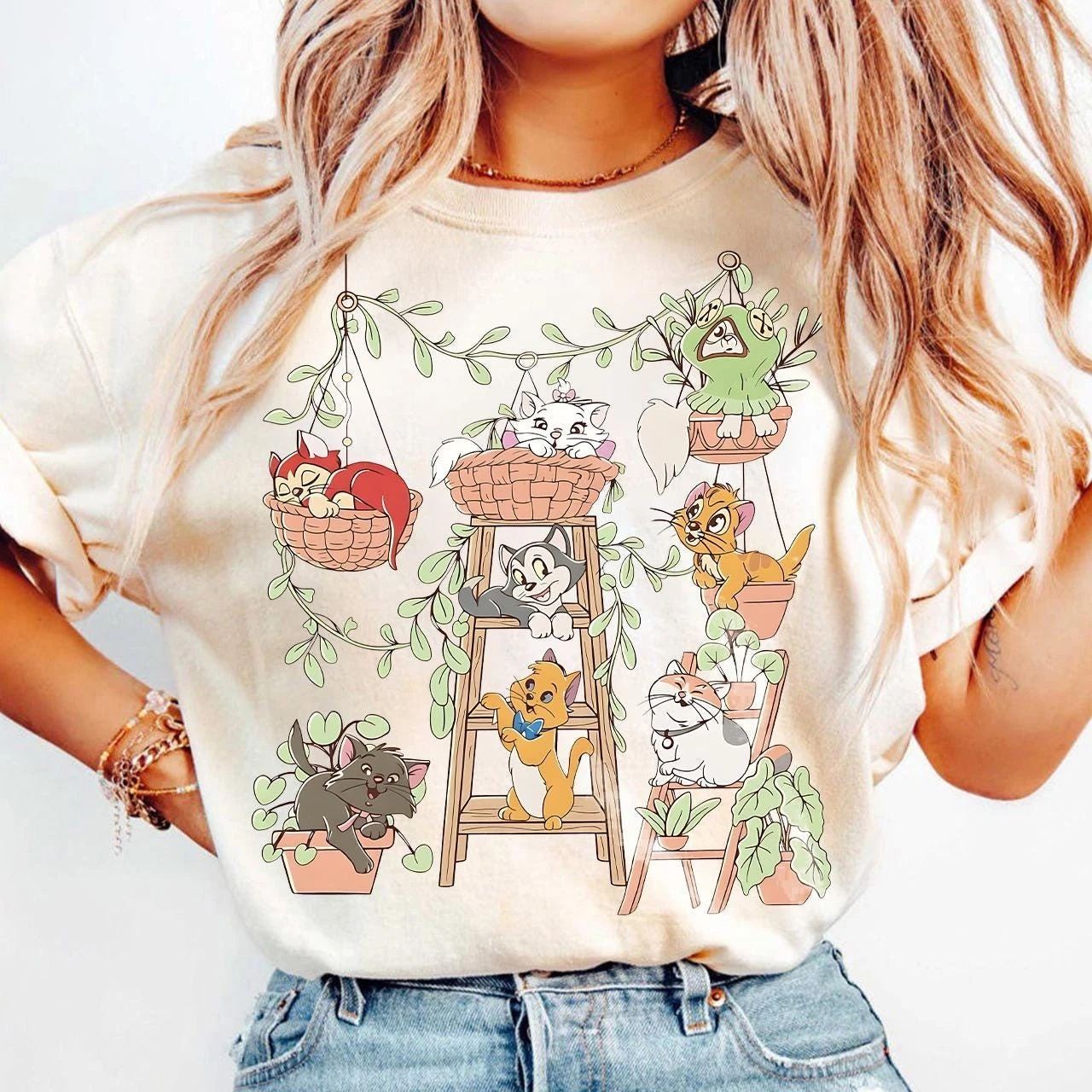 Retro Cats Potted Plants Shirt, Cute Kitten Friends Tee Unisex T-shirt, Sweatshirt, Hoodie, Long Sleeve Tee - T-Shirt, Sweatshirt, Hoodie