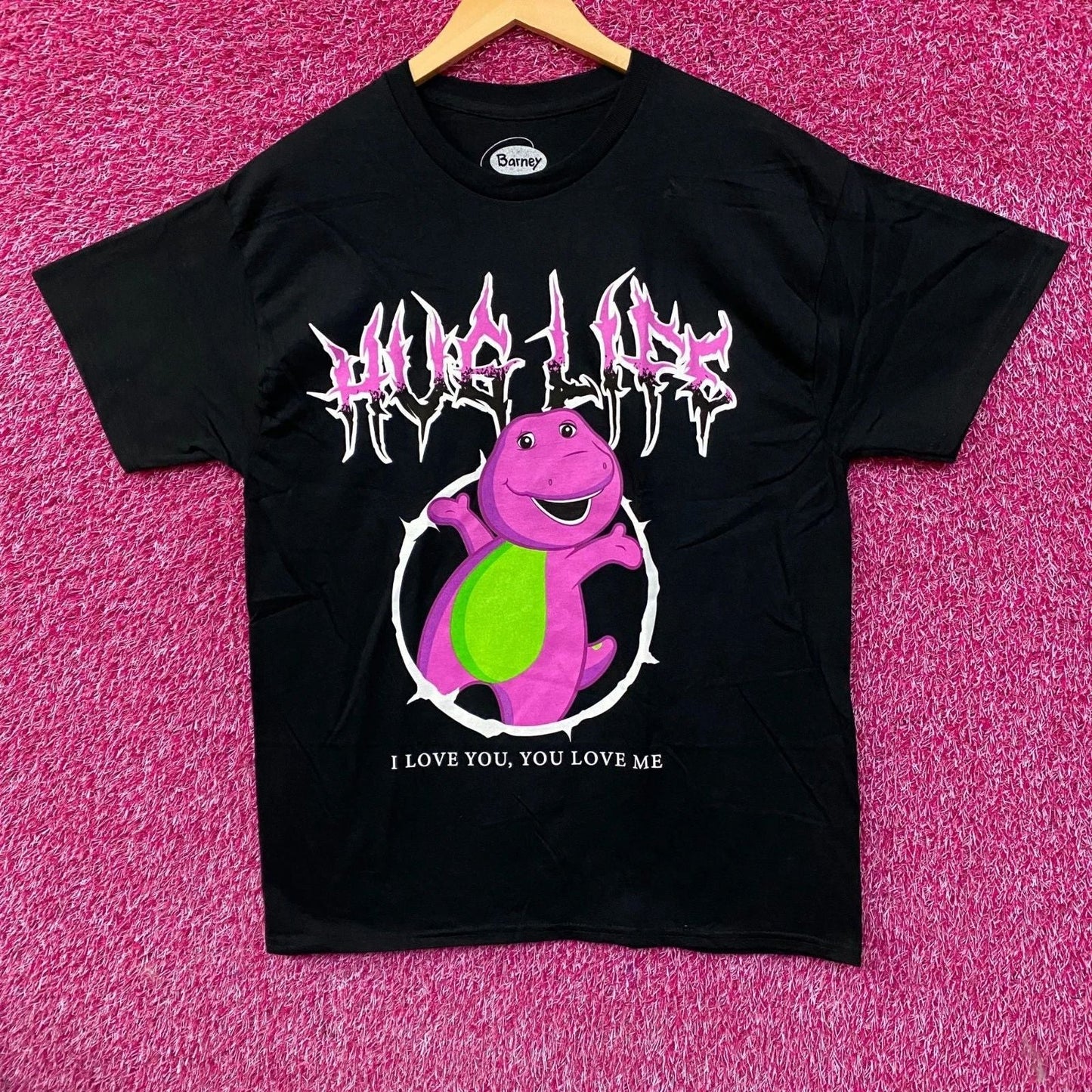 Barney the Dinosaur "Hug Life" Metal Graphic T-Shirt Large Unisex T-shirt, Sweatshirt, Hoodie, Long Sleeve Tee - T-Shirt, Sweatshirt, Hoodie