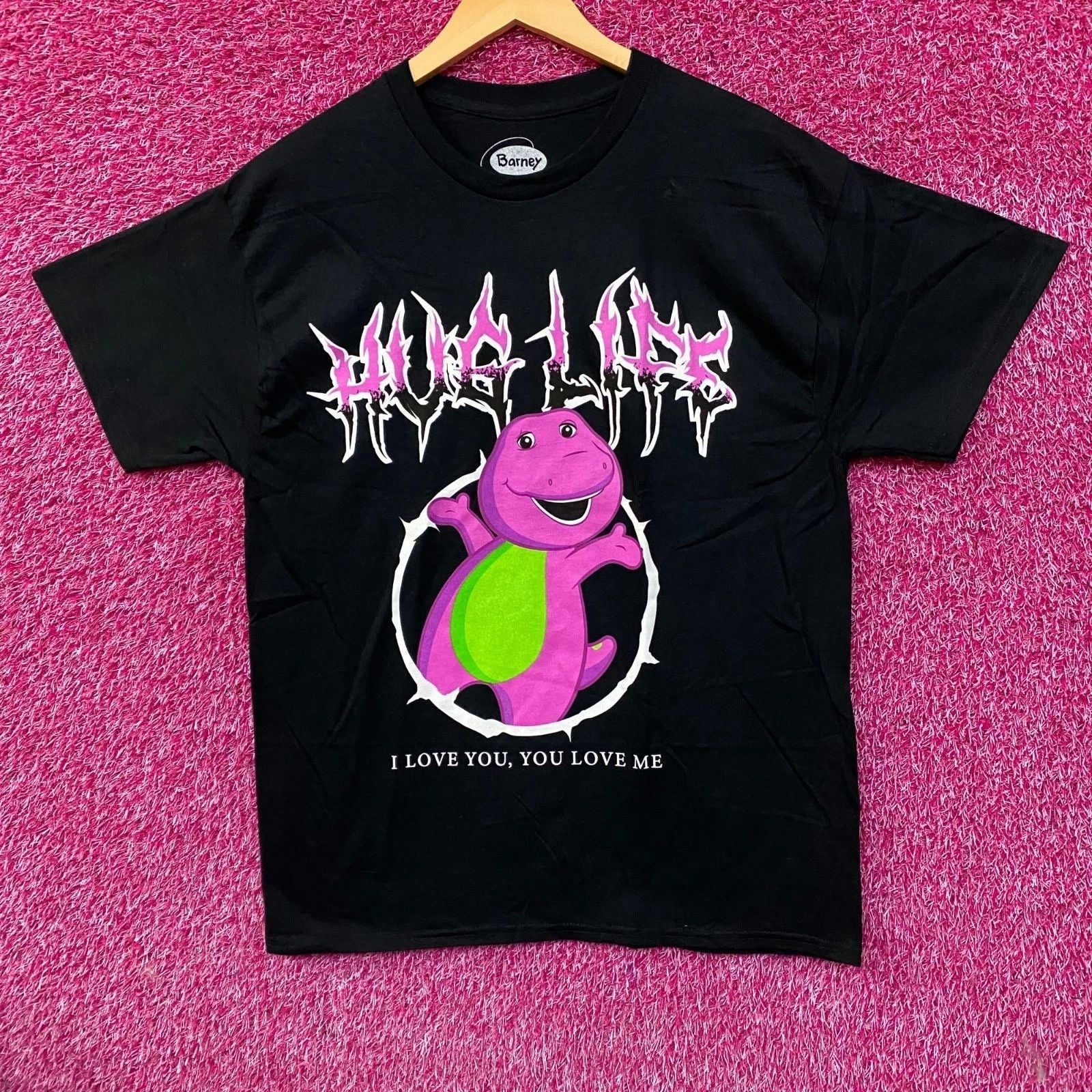 Barney the Dinosaur "Hug Life" Metal Graphic T-Shirt Large Unisex T-shirt, Sweatshirt, Hoodie, Long Sleeve Tee - T-Shirt, Sweatshirt, Hoodie