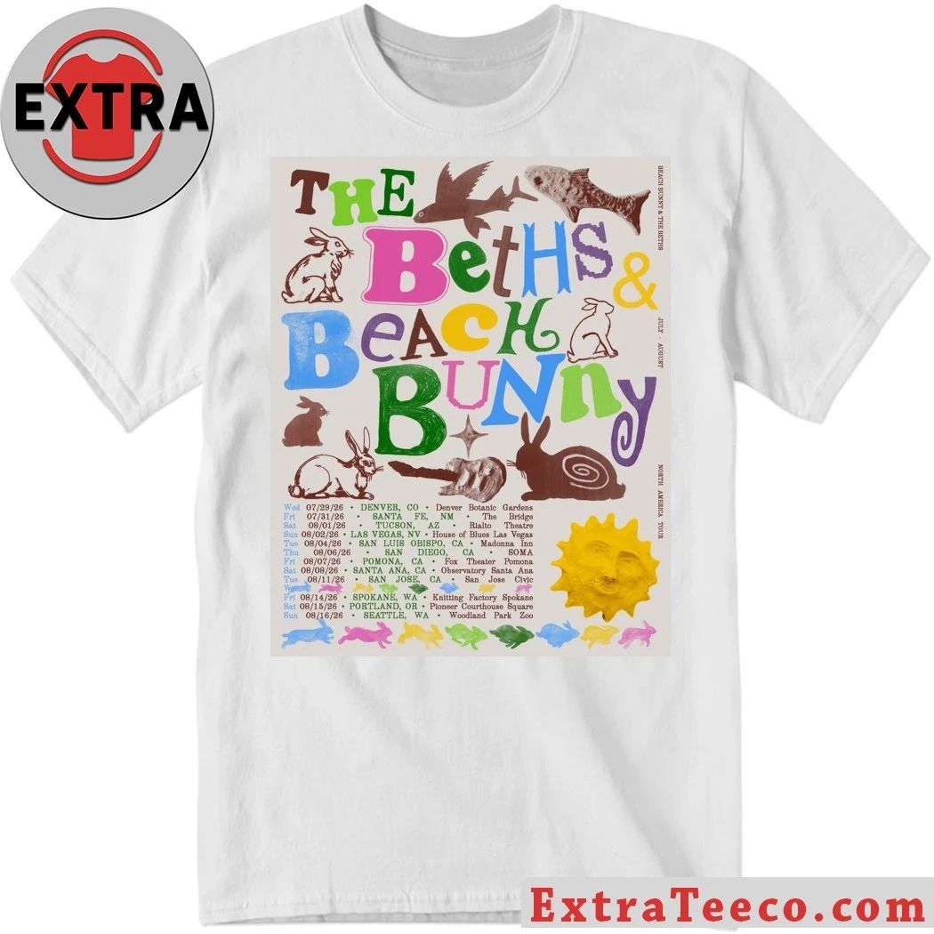Beach Bunny X The Beths 2026 North America Tour Shirt Unisex T-shirt, Sweatshirt, Hoodie, Long Sleeve Tee - T-Shirt, Sweatshirt, Hoodie