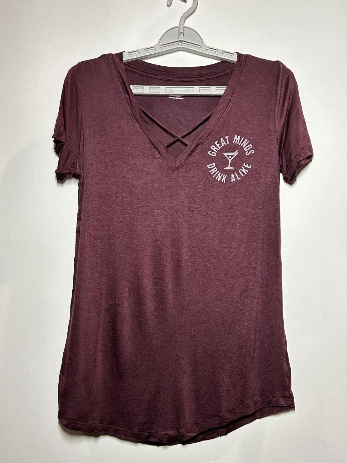 Women's "Great Minds Drink Alike" Short Sleeve Criss-Cross V-Neck Graphic Tee, S Unisex T-shirt, Sweatshirt, Hoodie, Long Sleeve Tee - T-Shirt, Sweatshirt, Hoodie