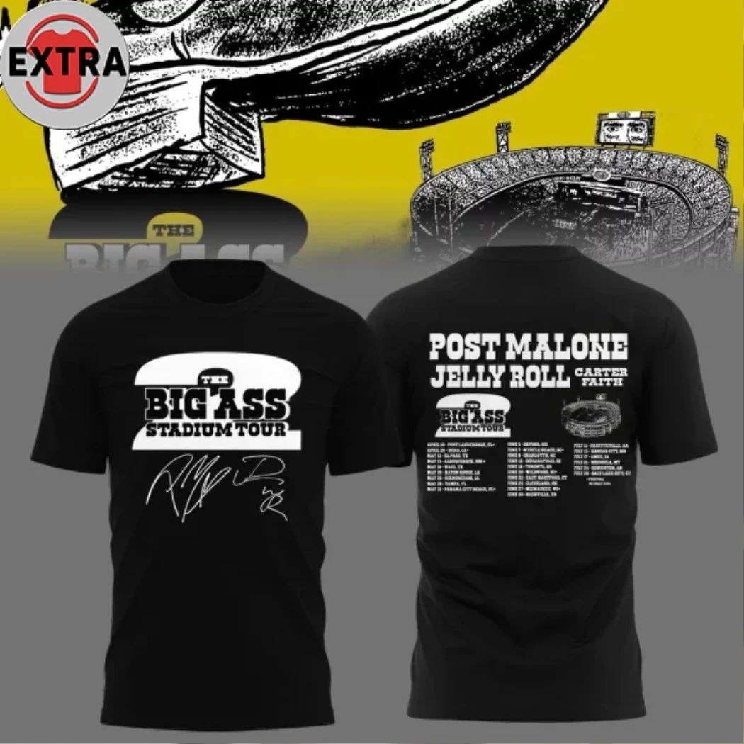 Post Malone THE BIG ASS STADIUM TOUR Signature 2026 T-Shirt Unisex T-shirt, Sweatshirt, Hoodie, Long Sleeve Tee - T-Shirt, Sweatshirt, Hoodie