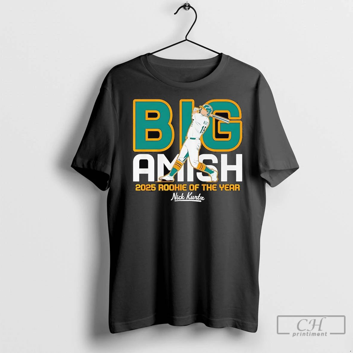 Premium Nick Kurtz Big Amish 2025 Rookie Of The Year Oakland Athletics Unisex T-shirt, Sweatshirt, Hoodie, Long Sleeve Tee - T-Shirt, Sweatshirt, Hoodie