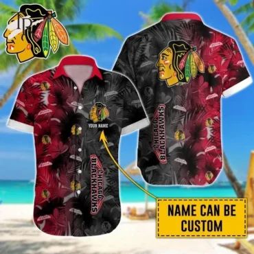 Chicago Blackhawks Tropical Noir Custom Hawaiian Shirt Unisex T-shirt, Sweatshirt, Hoodie, Long Sleeve Tee - T-Shirt, Sweatshirt, Hoodie