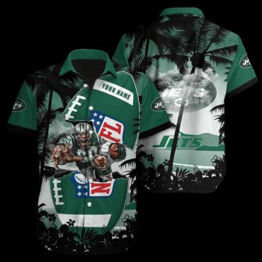 Personalized New York Jets Palms and Action Hawaiian Shirt Unisex T-shirt, Sweatshirt, Hoodie, Long Sleeve Tee - T-Shirt, Sweatshirt, Hoodie