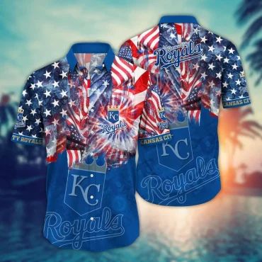 Kansas City Royals Stars & Stripes Fireworks Hawaiian Shirt Unisex T-shirt, Sweatshirt, Hoodie, Long Sleeve Tee - T-Shirt, Sweatshirt, Hoodie