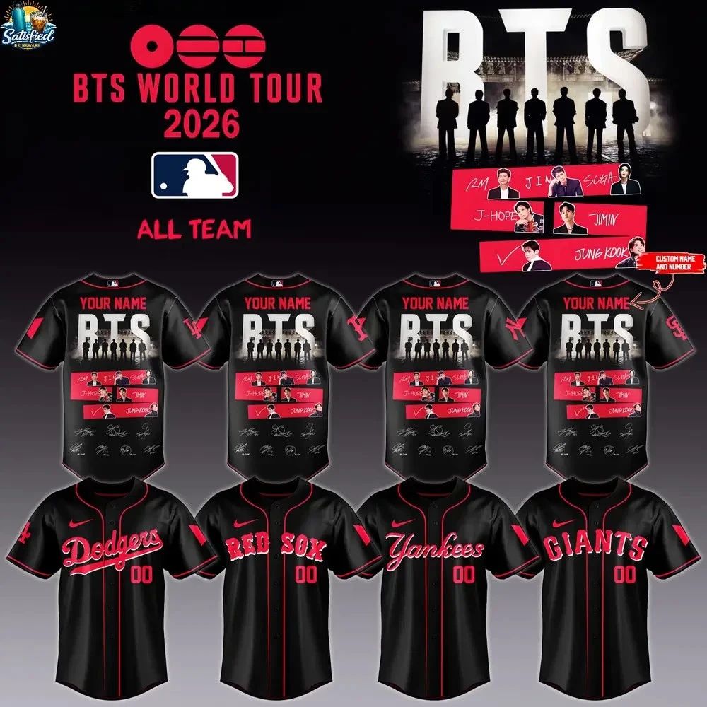 Custom All Baseball Team X BTS COMEBACK & WORLD TOUR 2026 Limited Edition Jersey Unisex T-shirt, Sweatshirt, Hoodie, Long Sleeve Tee - T-Shirt, Sweatshirt, Hoodie