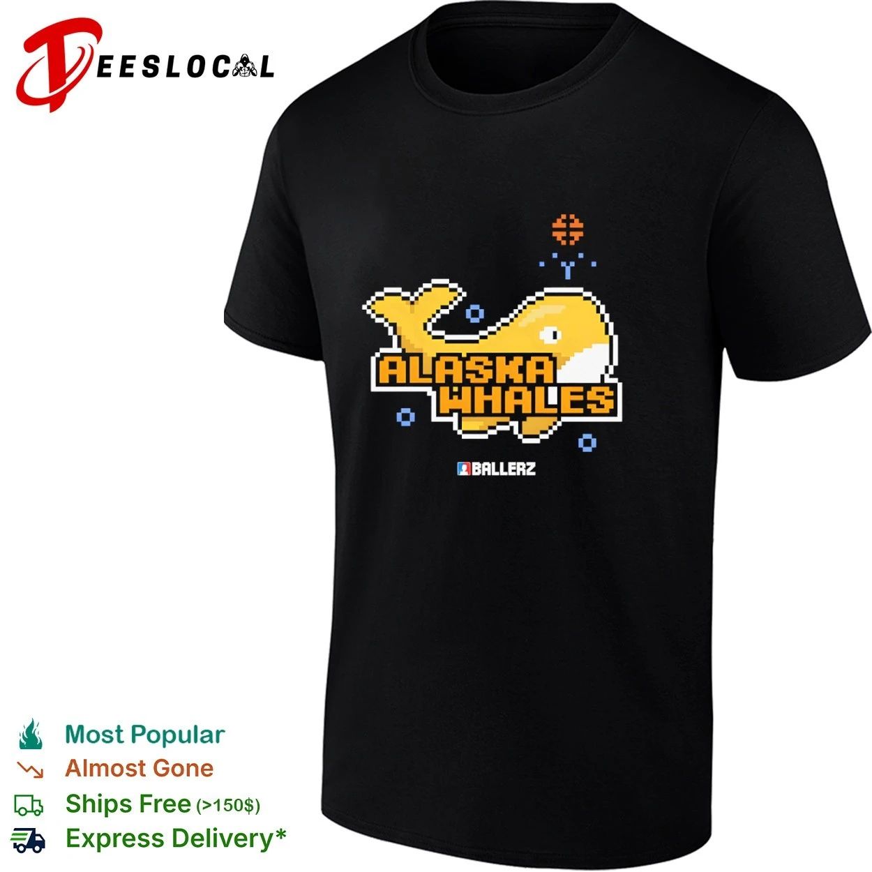 Alaska Whales Ballerz pixel art whale T-shirt Unisex T-shirt, Sweatshirt, Hoodie, Long Sleeve Tee - T-Shirt, Sweatshirt, Hoodie