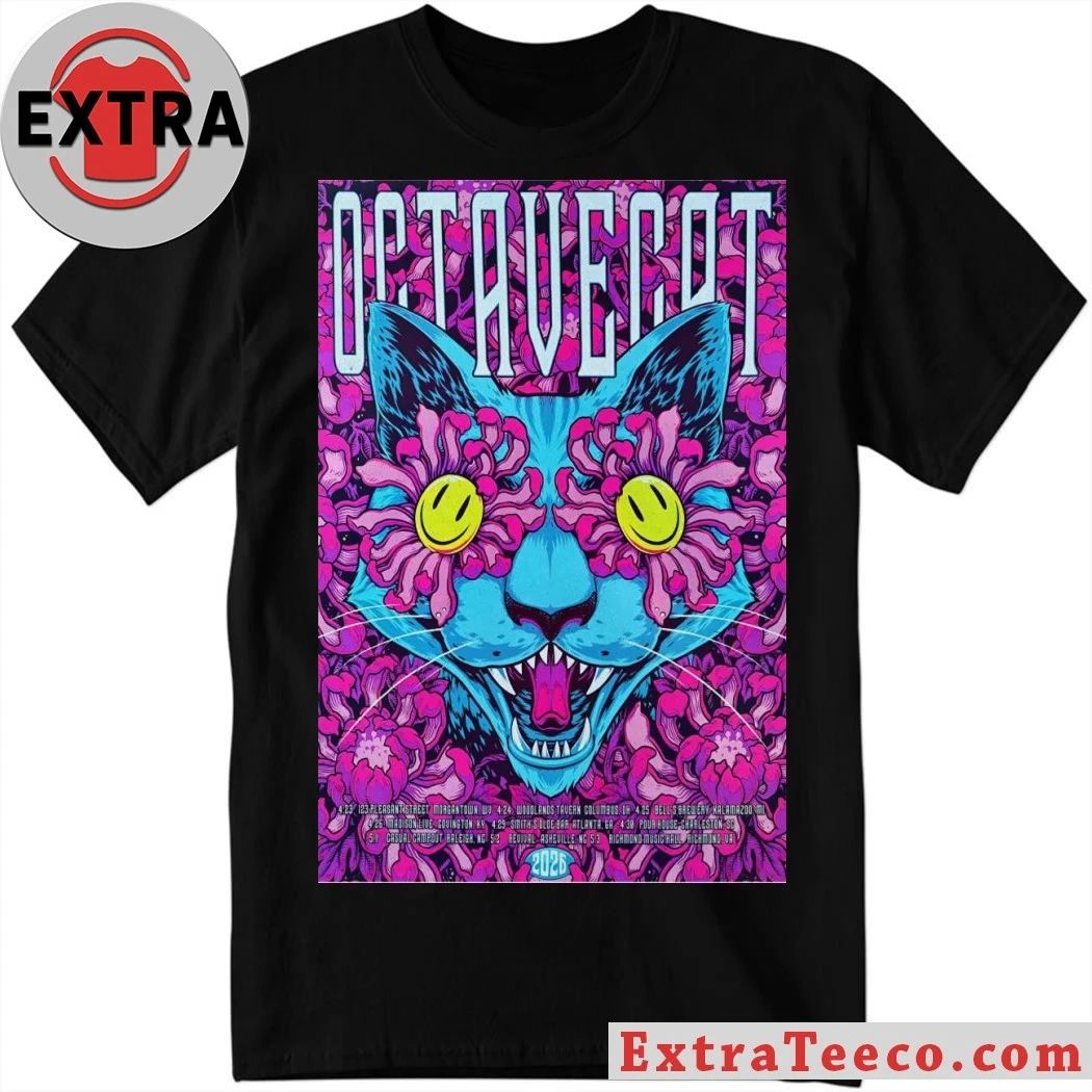 Octave Cat Psychedelic Spring 2026 Tour Poster T-Shirt Unisex T-shirt, Sweatshirt, Hoodie, Long Sleeve Tee - T-Shirt, Sweatshirt, Hoodie